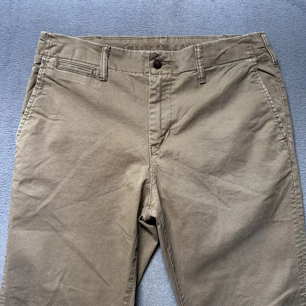 American Eagle Mens 30x32 Slim Straight Chino Pants Beige Flex Stretch EUC